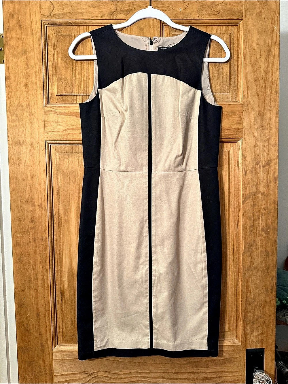 Ann Taylor  Color Block Midi Dress in Black & Cream Like New